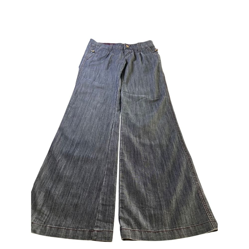 Tyte Jeans Women Blue Wide Leg Denim Pants Pleated Gold Button Size 3 J7300AQ3